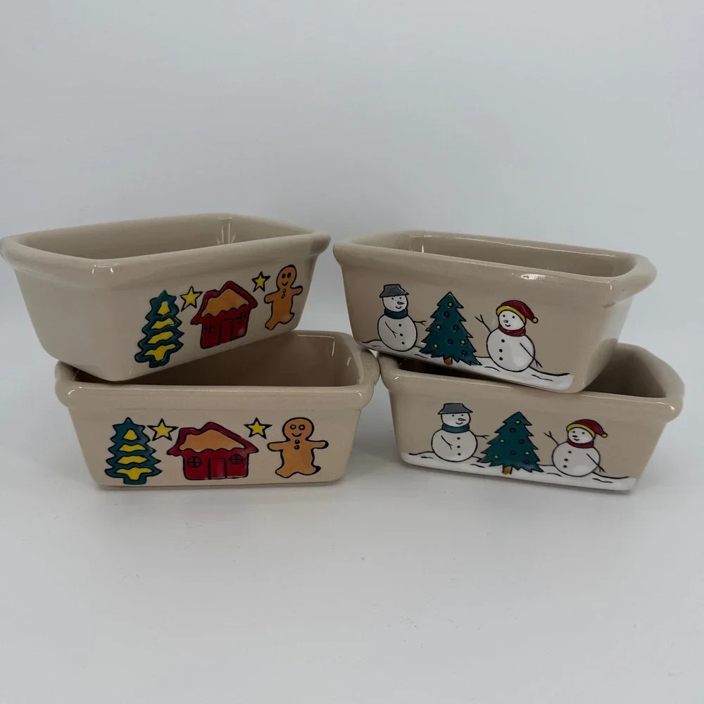 Garden Ridge Mini Loaf Pans SET of 4 Ceramic Christmas Bakeware Holiday